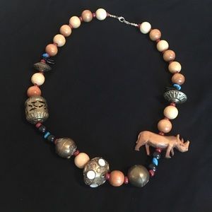 Vintage Ethnic African Theme Wooden Beaded Necklace